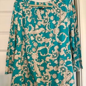 Talbots Turquoise and Cream Floral Blouse